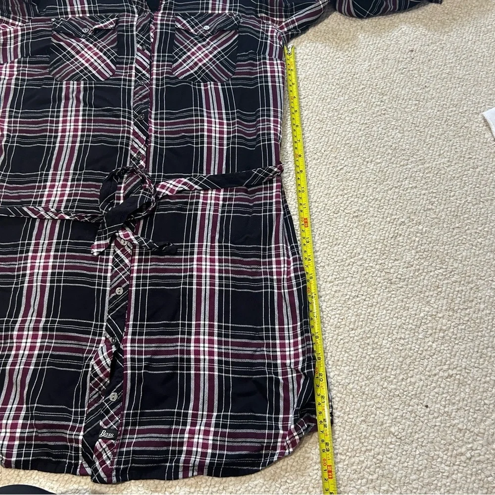 Bass Women’s plaid button up belted Shirt Dress Size Medium Black White Burgundy - Picture 10 of 10